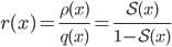 r(x) = frac{rho(x)}{q(x)} = frac{mathcal{S}(x)}{1-mathcal{S}(x)}